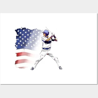 Batter Up! - Baseball Player and USA Flag Posters and Art
